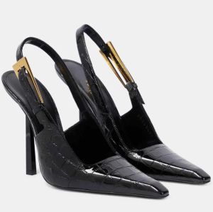 Sandalo da donna Lee Shoes Décolleté con cinturino in pelle verniciata Tacchi alti a punta quadrata Abito da festa da sposa Elegante da passeggio