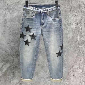 Men S Jeans American Star Wzory haftowane elastyczne luźne spodnie do rozciągłych prania proste spodnie pantalon vaqueros hombre