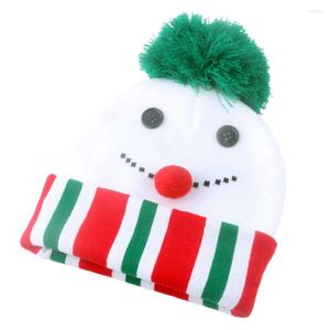 Berets Winter gestrickte Schneemann-Bommelmütze für Kinder, Weihnachtsmütze mit Bart, gestreifte Manschette, Skullies, Weiß, Grün, Rot, 2–6 Jahre, Jungen und Mädchen