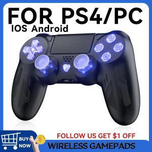 GamePads Bluetooth Wireless Controller för PS4 RGB Light Remote GamePads med dubbla vibrationsturbo -nycklar Joysticks