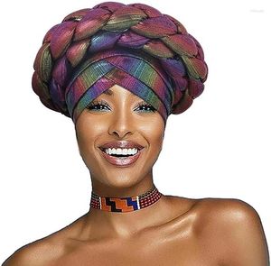 Berets Double Woven Pre Tied Scarf With Twisted Elastic African Turban Head Wrap Navy Blue Braid Beanie Cap For Women And Girls