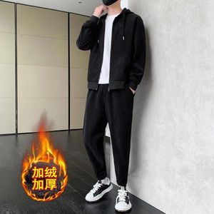 Tracksuits masculinos inverno agasalho conjuntos casuais 2 peças terno de rua alta roupas esportivas jaqueta de veludo calças corredores roupas