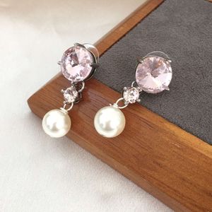 Designer miuimiui Miaos New Crystal Pearl Earrings Diamond Pearl Earrings Fashion Sweet Elegant Zircon Earrings