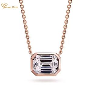 Naszyjniki Wong Rain Sterling Sier Siers Emerald Cut Diamenty o wysokiej węglu szlachetne złoto plisowany wisiorek