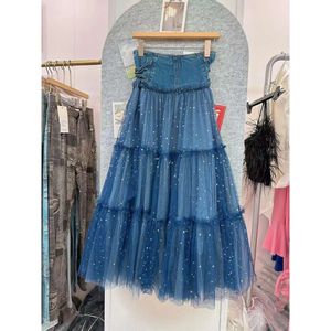 Premium Midi Skirt Highwaisted Denim Strappy Skirt Zipper Skirt Simple Solid Color Printed Lace Splicing FZ226