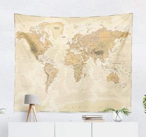 Tapestries Unique Map World Vintage Asia Europe South City Topography America Africa Japan Wall Decor