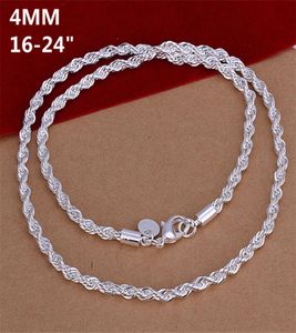 Ожерелье из стерлингового серебра с покрытием, 4 мм, мужские веревочные цепи, 16, 18, 20, 22, 24 дюйма DHSN067, верхние ожерелья из серебра 925 пробы jewe5013321