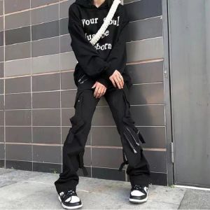 Pants Chic Casual Cargo Pants Men Joggers Zipper Ribbons Hip Hop Techwear Korean Style Slim Fit Harem Trousers Male Y2K High Street