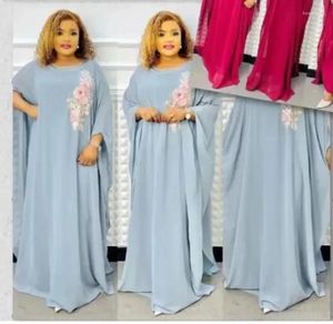 Ethnic Clothing 2024 African Dresses For Women Spring Long Sleeve O-neck Blue White Gray Pink Robes Muslim Abaya Clothes