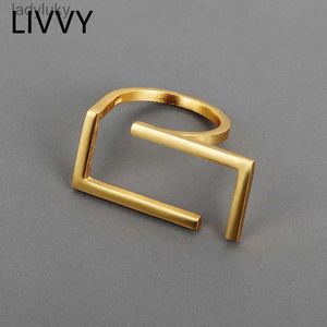 Solitaire Ring LIVVY Silver Color Rings Irregular Hollow Rectangle Rings For Women Unique Design Handmade Jewelry Gift 240226