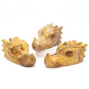 Decorative Figurines 4"-4.5" Dragon Head Natural Ocean Jasper Crystal Healing Stone Carving Animal Sculpture Reiki Gems Crafts Home