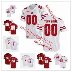 Tyler Van Dyke Wisconsin Football Jersey Custom Stitched Joe Thomas Tim Krumrie Ron Dayne Scott Nelson Golden Tate III Hunter Johnson Wisconsin Badgers Jerseys