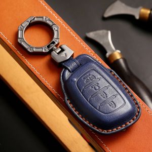 Smart Key Cover Fob Leather Case Car Keyring Shell for Hyundai Tucson Santa Fe Rena Sonata Elantra Creta Ix35 Ix45 I10 I30 I40