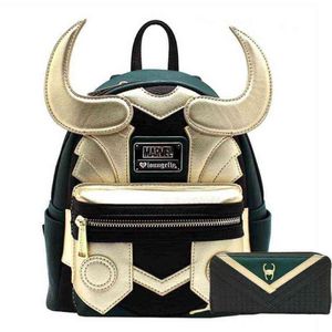 Loki Pu Leather Backpack Horn Travel Laptop Bag SchoolBags Adults Handbag Wallet Birthday Gifts277T