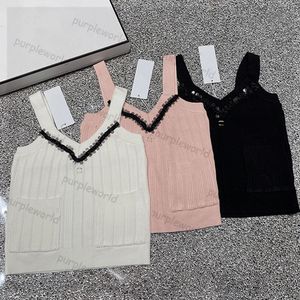 Cropped Tops T Shirts Women Knitted Vest Designer Embroidery V Neck Sleeveless Pullover Tank Tops