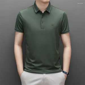 Herren Polos 2024 Luxus Sommer High-End Business Casual Nahtloses Design Eisseide Stoff Bedrucktes Revers Männer Poloshirt Kurzarm Top M-4XL