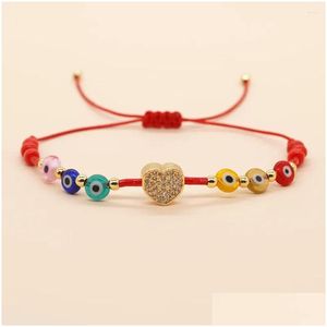Chain Link Bracelets Fashionable European And American Style Mixed Color Glass Eyes With Love Red Rope Womens Weaving Bracelet Friend Otila