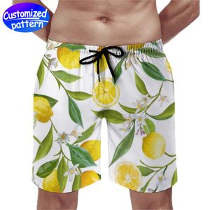 Özel Erkekler Plaj Pantolon Pocket Fastess Nefes Alabilir Rahat Dilging Drawstring ile kapça Gevşek Gevşek Rahat Şeftali Polar 170g Limon Baskı