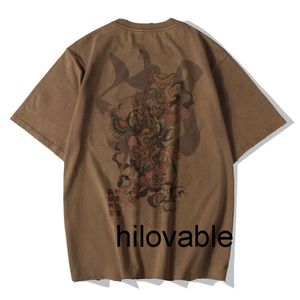 No Logo Fashions Hilovable Sommer-Kurzarm-T-Shirt für Herren, chinesischer Stil, Stickerei, Waschung, alter Druck, lockere Größe, halbe Ärmel, Street-Fashion-Marke