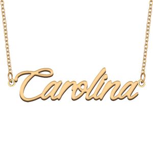 Carolina Namens-Halsketten-Anhänger für Frauen und Mädchen, Geburtstagsgeschenk, individuelles Namensschild, Kinder-Beste-Freunde-Schmuck, 18 Karat vergoldeter Edelstahl