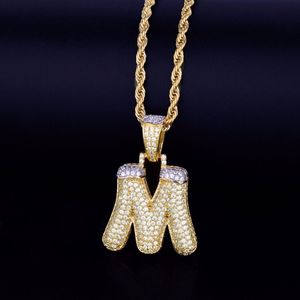 Mäns snöbubbla bokstäver halsband hängande charm is ut kubik zirkon hiphop smycken med repkedja 261m