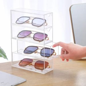 Back Storage Glasses Holder smycken Stapelbar kosmetik Akryllådor Box Earring Organizers Lipstick 4Layer Display