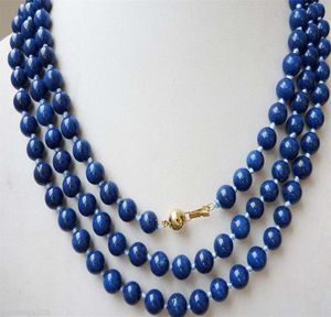 Collana con pietre preziose di lapislazzuli egiziano 14K 8mm blu scuro con perline rotonde 48039039Long1251795