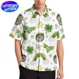 Camisa masculina personalizada com lapela e bolso de manga curta, design macio e confortável, elegante, tudo, presente do Dia de São Patrício, poliéster 186g verde