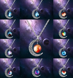 Halsband pendellement element mode koreanska smycken billiga nya vintage stjärniga måne yttre rymd universum Gemstone hänge halsband3807075