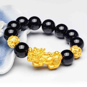 Feng shui boa sorte pulseiras para homens mulheres obsidian grânulo dragão sorte charme pulseira pixiu pi yao atrair riqueza bracelet199s