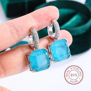 Stud Earrings 925 Silver Emerald Paraiba Earring For Women Sparkling Wedding Party Fine Jewelry Bridal Luxury