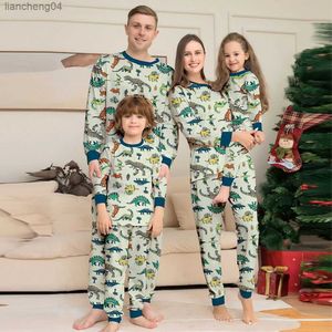 Abiti coordinati per la famiglia Pigiama natalizio per la famiglia Modello di dinosauro carino Set da 2 pezzi Costume natalizio Pigiama Fantasia Capodanno Look per la famiglia Madre Bambini