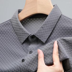 Polos masculinos verão lop-up oco camisa polo de manga curta camiseta respirável negócios moda masculina roupas de marca