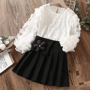 Set di abbigliamento Uniforme scolastica Bambino Bambini Per ragazze Abiti Preppy Camicia di pizzo bianco Gonna 2 pezzi Vestiti per bambini Adolescenti 6 8 9 12 anni