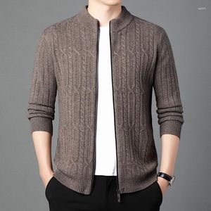 Men's Sweaters Top Grade Cashmere Wool Cardigan Fashion Warm Zipper Sweater Jacket Long Sleeve Male Pure Thick Knit Coat