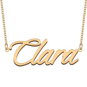 Clara Namensketten-Anhänger für Frauen und Mädchen, Geburtstagsgeschenk, individuelles Namensschild für Kinder, beste Freunde, Schmuck, 18 Karat vergoldeter Edelstahl