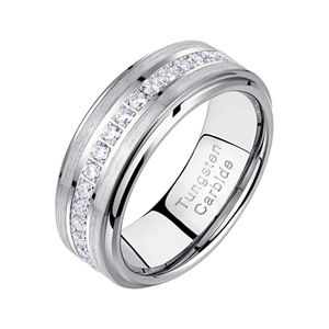 Bant Rings Erkek Vaat Alyans Tungsten Karbür Yüzük Erkek Yarı Ebedi Tur 5A Kübik Zirkon Moda Takı Boyutu 7-13 J240226