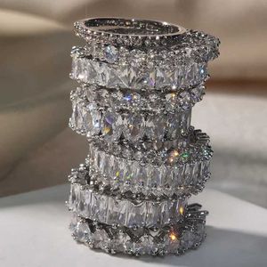 Band Rings Uilz Shiny Geometric Zircon Ring Womens Crystal Finger Ring Wedding Party Jewel Gifts J240226