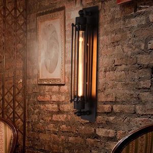 Vägglampa vintage svart rustik t300 edison glödlampa ljus filament inkluderade lampor metall lampskärm trappkök sconce