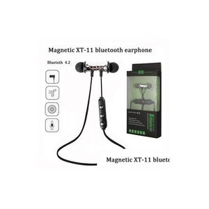 Hörlurar hörlurar XT-11 trådlöst sport headset Bluetooth 4.2 HD Stereo hörlurmagnetbuller med detaljhandelspaket Drop DHPUC