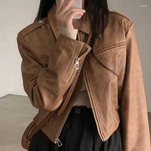 Women's Jackets Solid Color Zipper Short Leather Jacket Women Crop Top American Coat 2024 Spicy Girl Street Motorcycle Style Casual