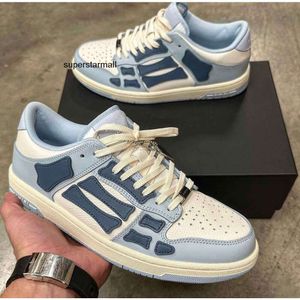 amirliness amari i amirris amii amiiri am ami Skull irlies iiri Top Luxury Men Skel Low Top Sneakers Sapatos Skeleton Bones Leather Trainers Branco Preto Azul Wome 08F3