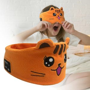 Kopfhörer für Kinder, Tier-Stirnband, weiches Fleece, kabellose Bluetooth-Kopfhörer mit Mikrofon, Sprachansage, HiFi-Stereo-Bass, Musik, Schlaf-Augenmaske