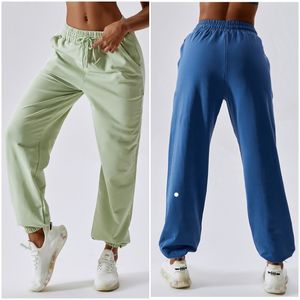 LU LU LEMONS Yoga Outfit Womens Running Exercise Adult High Waist Trousers Fiess Wear Girls Elastic Brushed Loose Pants Sportswear