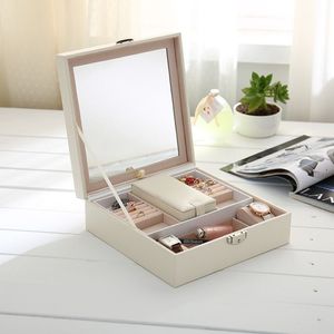 Jewelry Box Girls Wood Jewelry Organizer Mirrored Travel Case With Adjustable Compartment Lockable227r