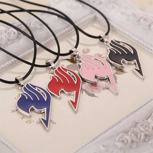 Fairy Tail Necklace Guild Tattoo Red Blue Emamel Pendant Anime Fashion New Fantasy Jewelry Leather Rope Men Women Whole X0707301W