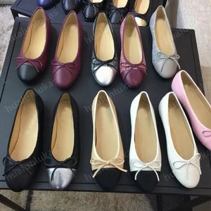Dress shoes designer Ballet shoe Spring Autumn sheepskin bow fashion Flat boat shoe Lady Round Toes Lazy dance Loafers women SHoes Large 34-42 With box Leather sole
