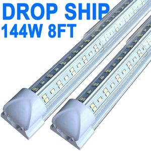 LED Shop Light 8FT 144W 14400LM 6500K Garage Lights with Reflectors, V Shape Linkable LAED Shops Lights, Clear Cover Ceiling Lighting, T8 Integrated Fixtures crestech