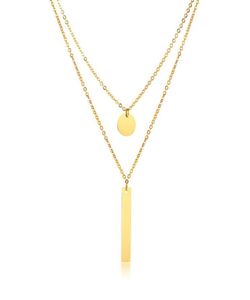Изящное золотое многослойное ожерелье на ключице с подвеской в виде стержня для личной гравировки 7627044