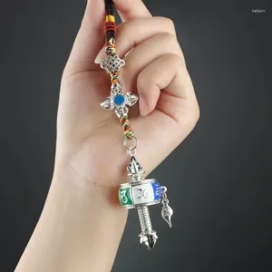 Keychains etniska tibetanska mantraer amulet hängande buddhistiska andliga smycken härlig spin bönhjul charms om mani pad me hum